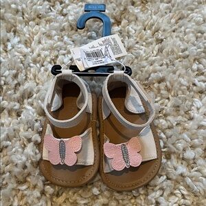 NWT white sandals with pink butterfly